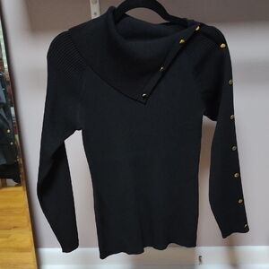 Karen Millen Black Cowl Neck Sweater with Gold Buttons